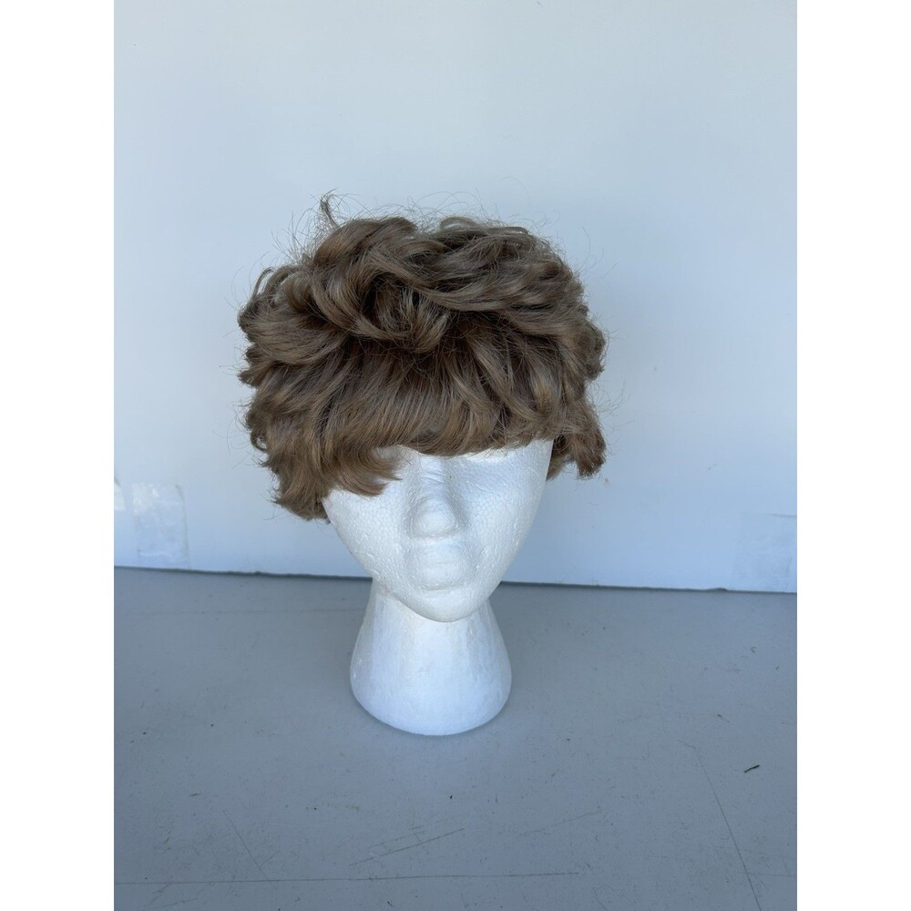 Vintage 60s 70s Merle Norman Dynel Wig Brown Blond Curly Bouffant Made Hong Kong